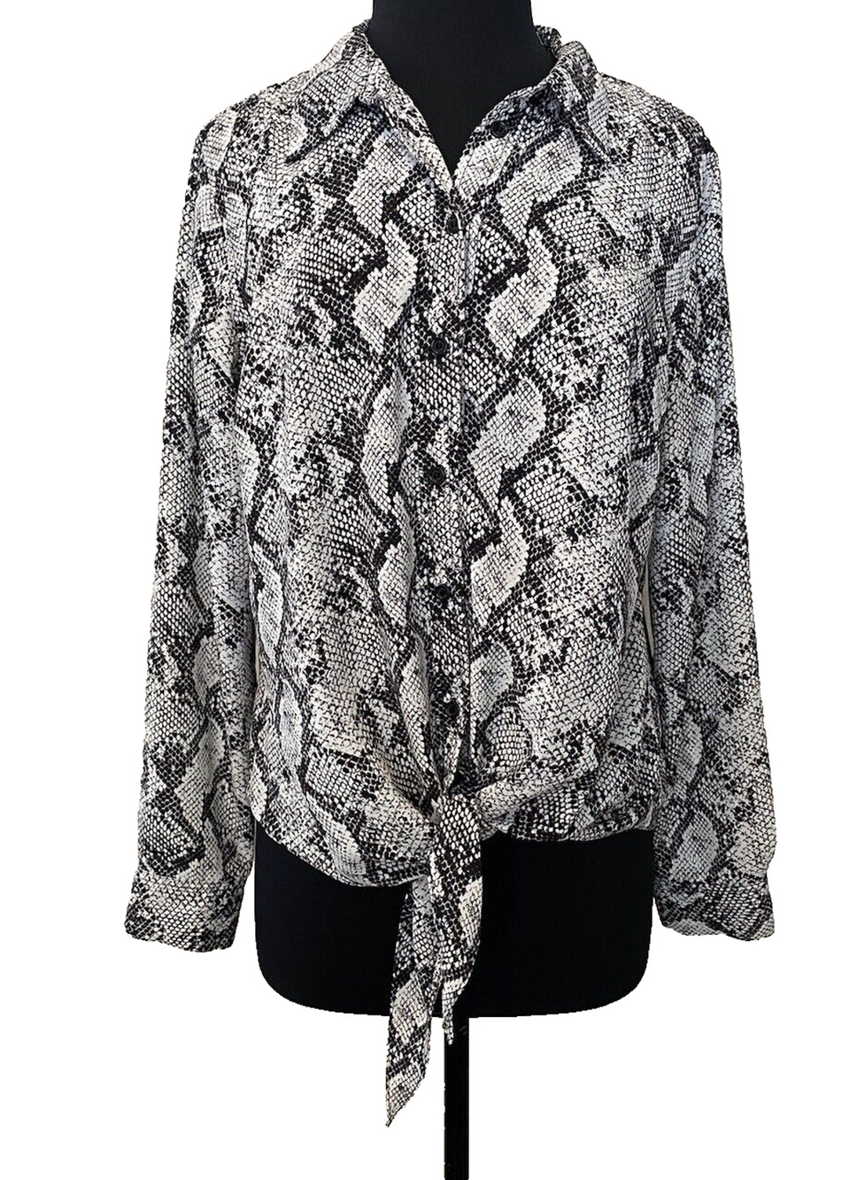 INC Womens Blouse Size 16 Black White Office Tie Front ButtonUp Collared Blouse